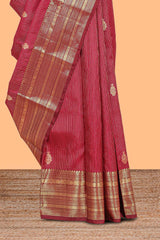 Red striped swayamvara pattu saree withself zari border and matching blouse