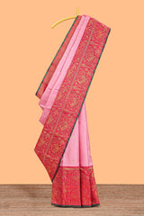 Light pink floral zari butta designed swayamvara pattu saree with contrast floral zari design border and pallu along with plain blouse