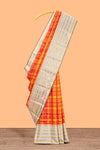 Yellow checked and butta designed swayamvara pattu saree with contrast border with zari stripes and pallu comes with cream color plain blouse