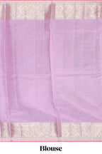 Dark green zari striped swayamvara pattu saree with contrast lavender zari border and pallu comes with plain blouse