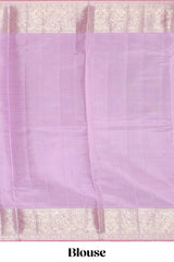 Dark green zari striped swayamvara pattu saree with contrast lavender zari border and pallu comes with plain blouse