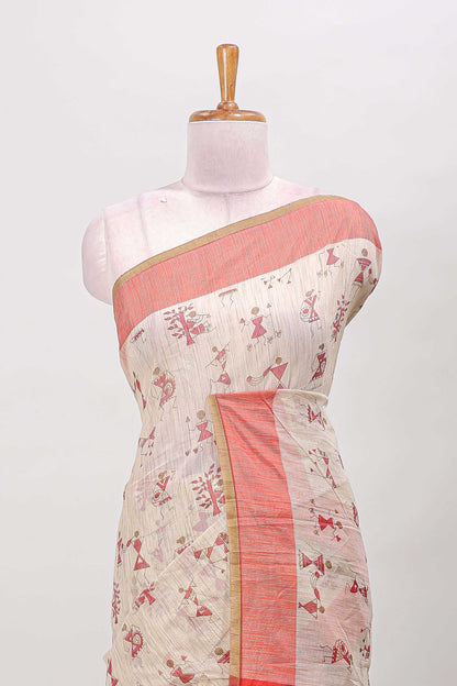 Sandal Contrast Border Cotton Saree
