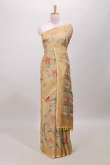  Sandal birds floral linen cotton saree