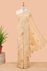 Sandal chanderi cotton saree warli tribal couple embroidery