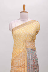 Sandal contrast print pallu linen cotton saree