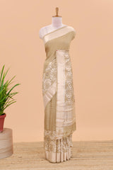 Sandal floral and animal motif chanderi cotton saree with zari borde