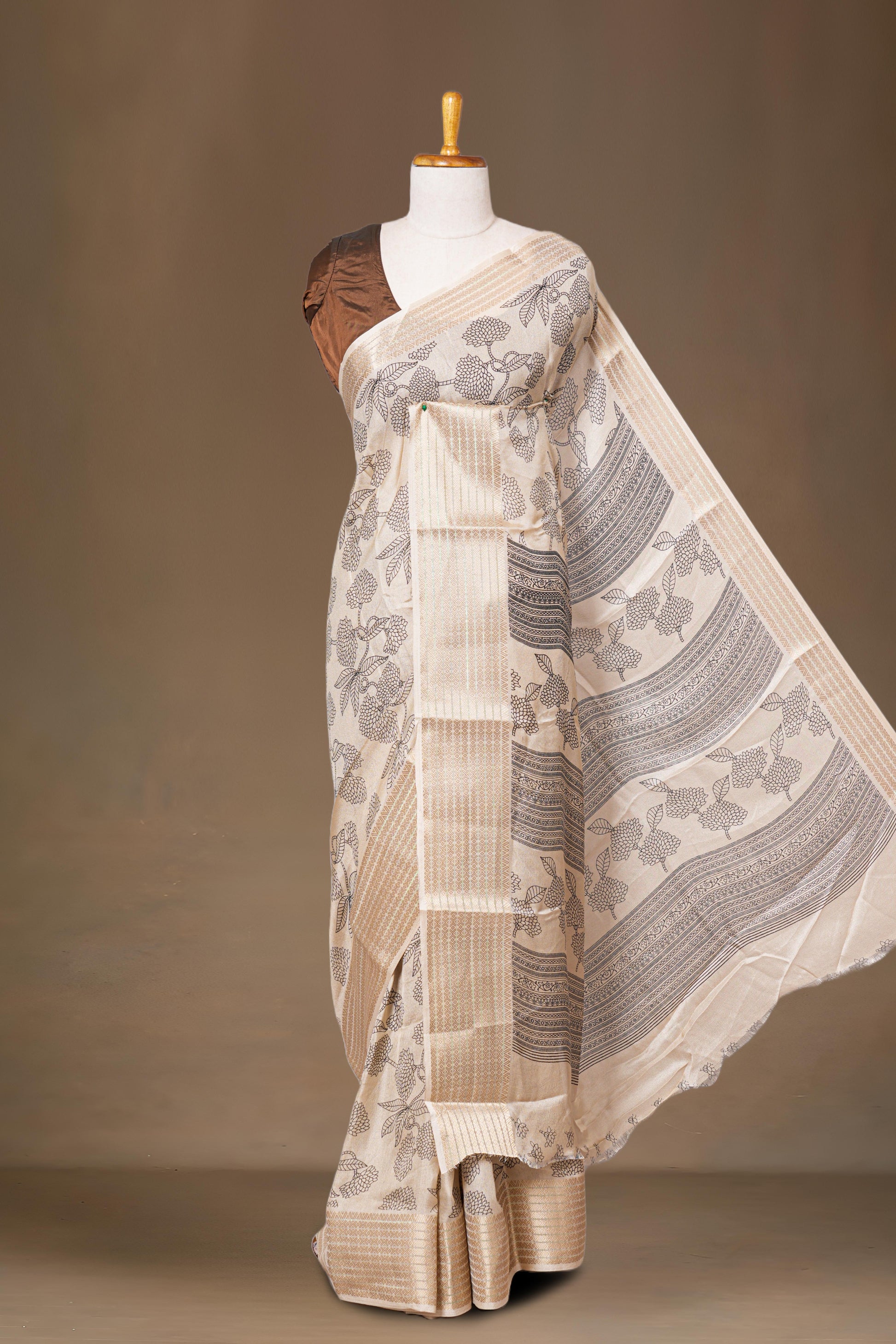 Sandal floral dupion silk saree
