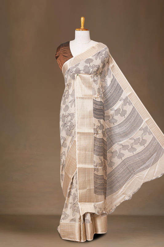 Sandal floral dupion silk saree