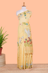 Sandal floral motifs munga cotton saree
