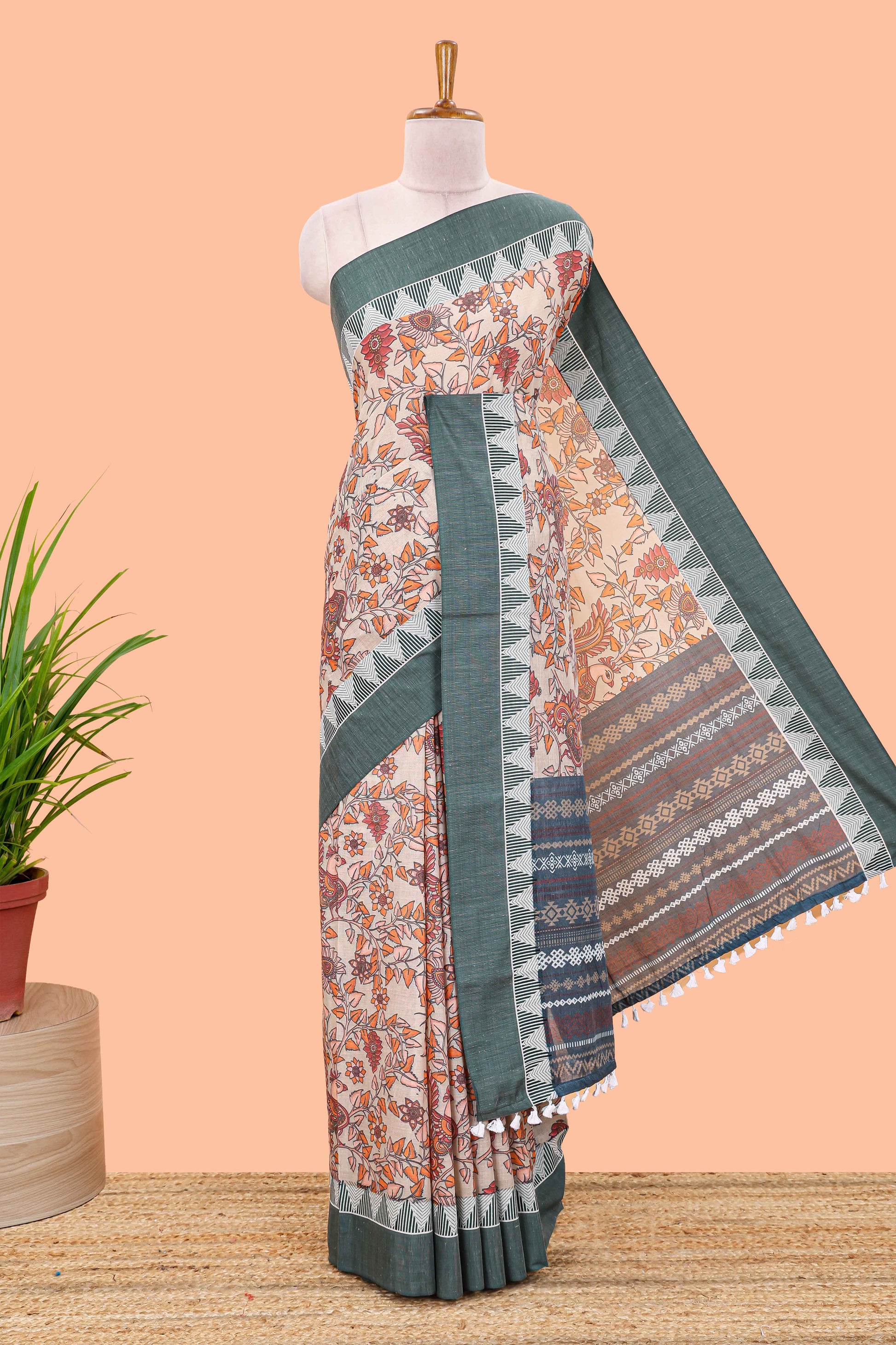 Sandal floral print Chirala cotton saree