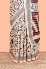 Sandal khadi cotton pallu saree