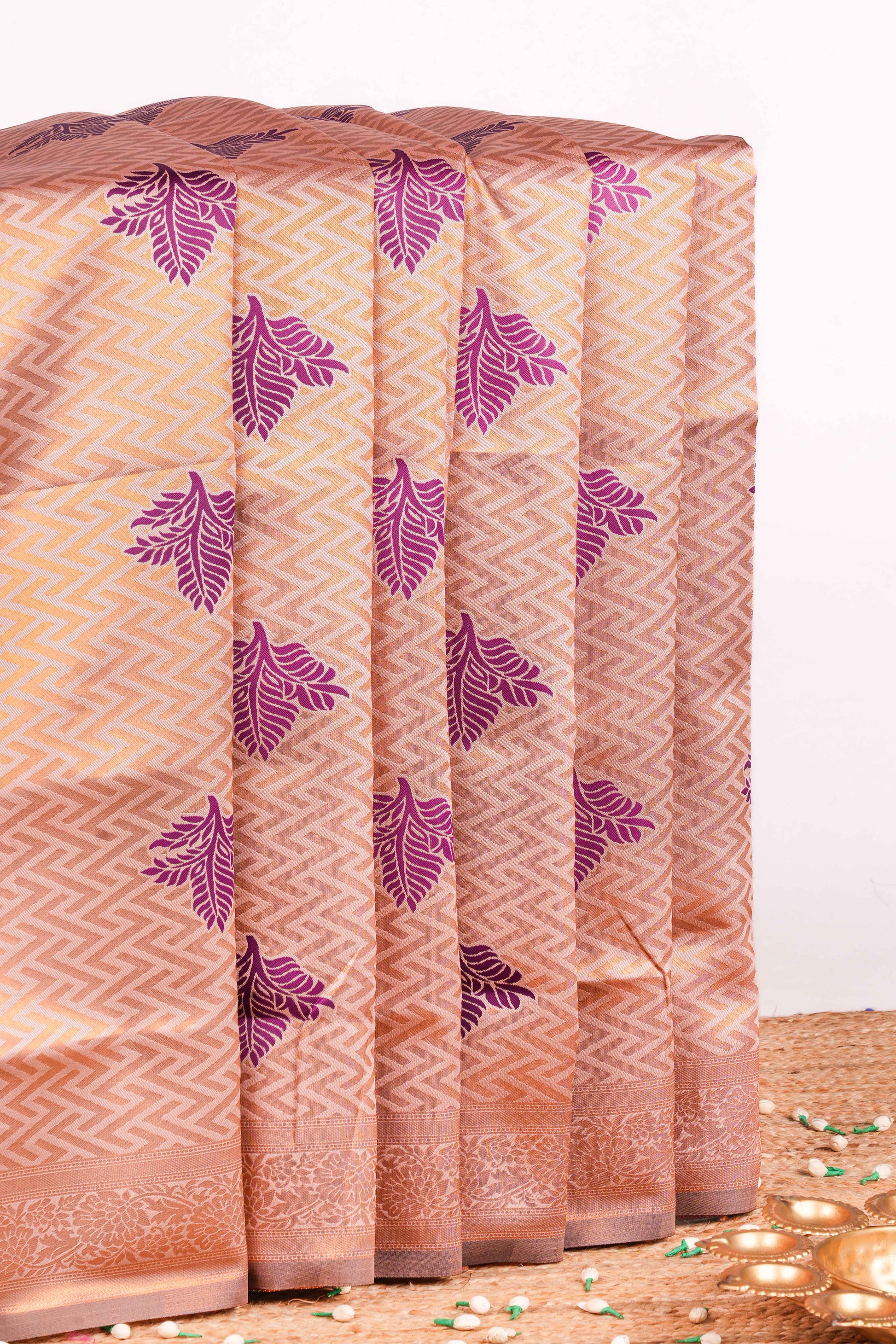 Sandal lichi silk chevron motif saree