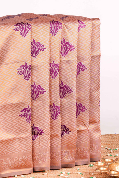 Sandal lichi silk chevron motif saree