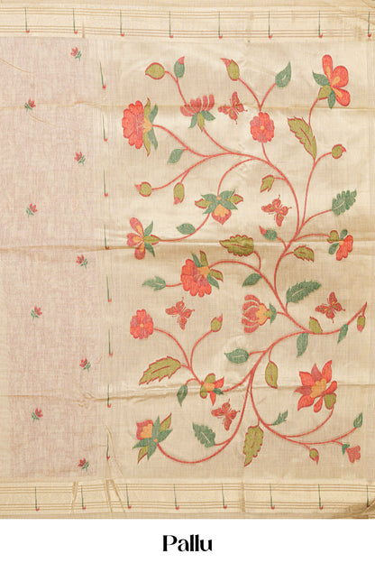 Sandal printed munga cotton saree