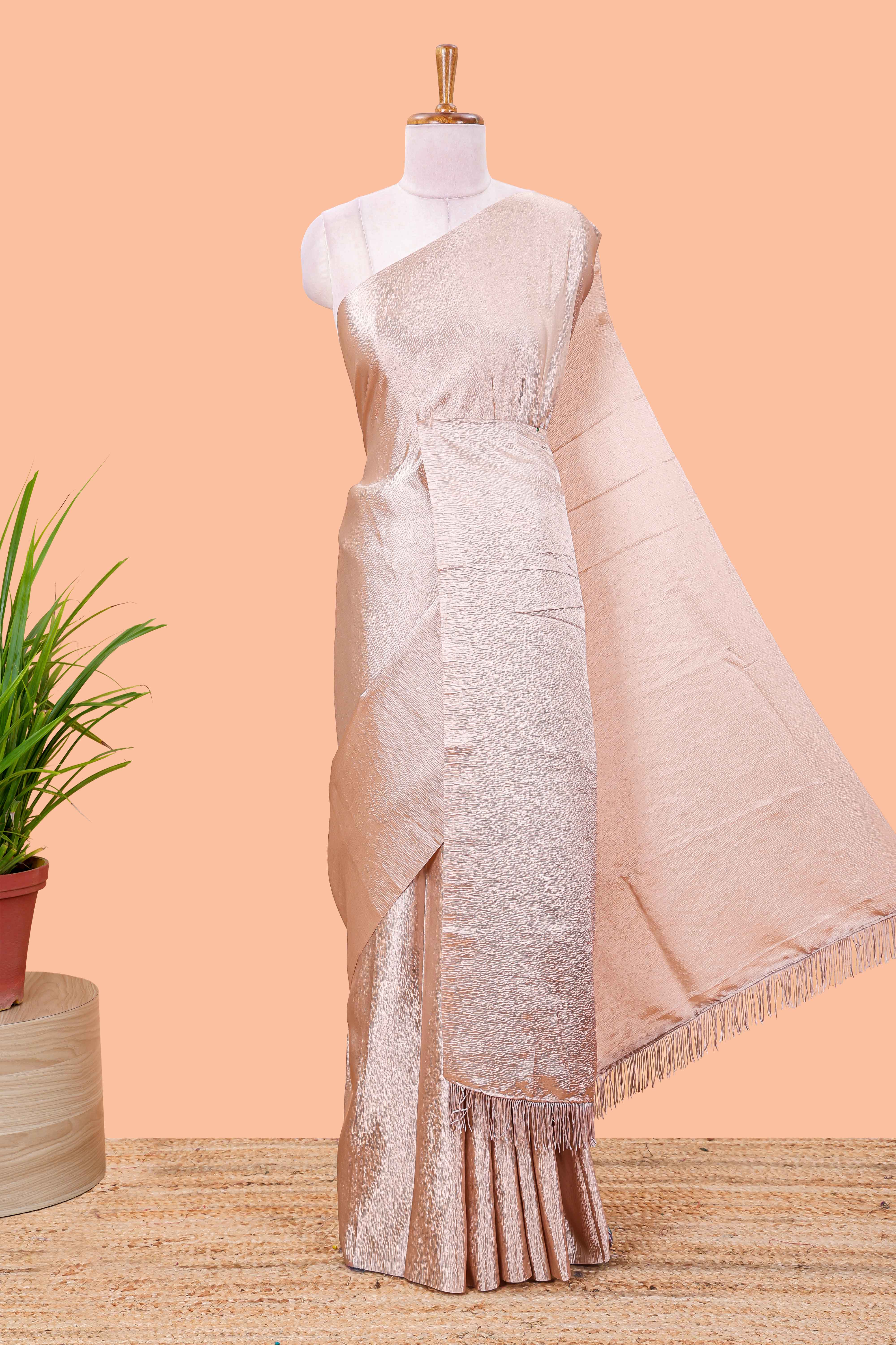 Sandal satin crepe crush texture saree