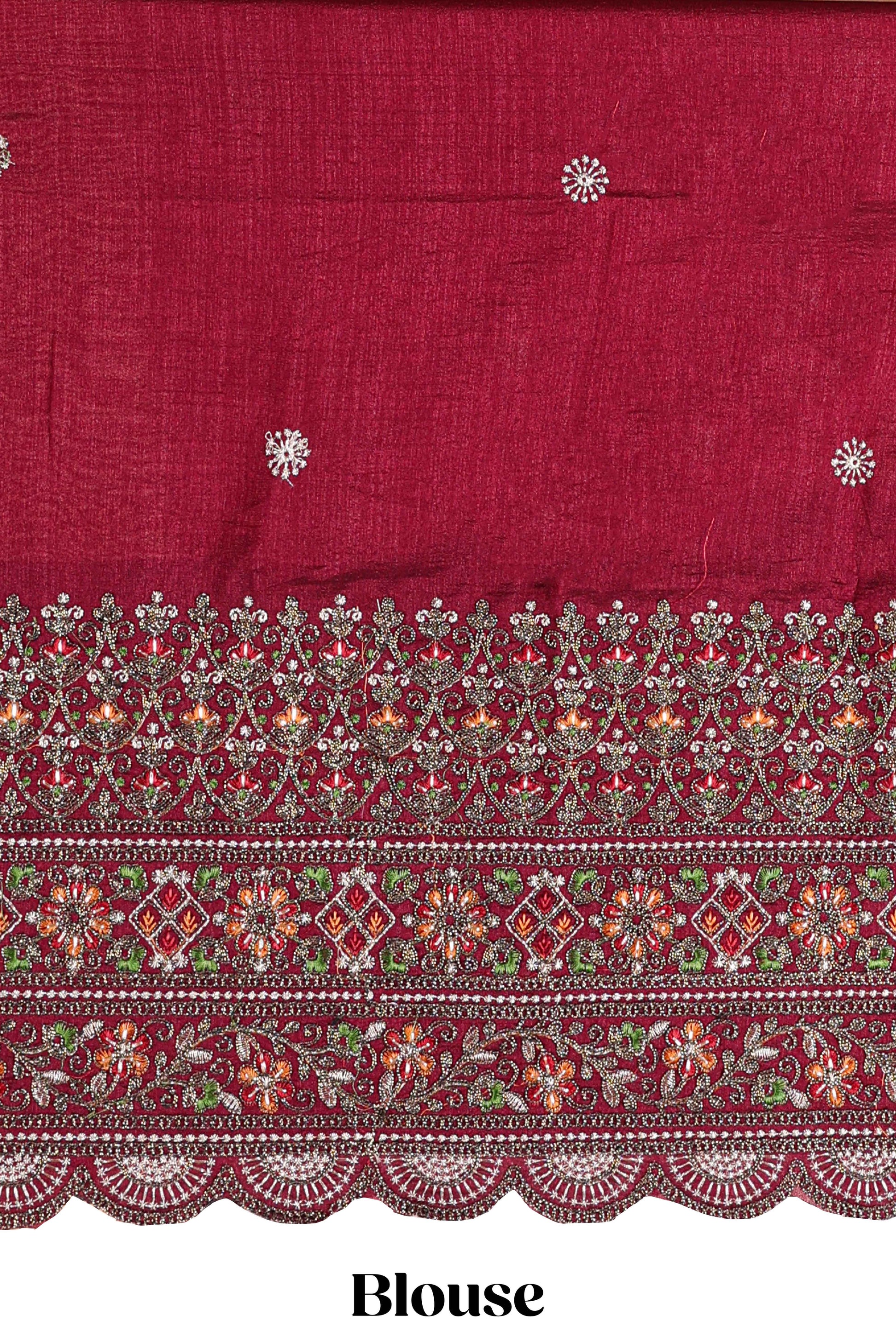 Sandal satin crepe embroidered blouse saree