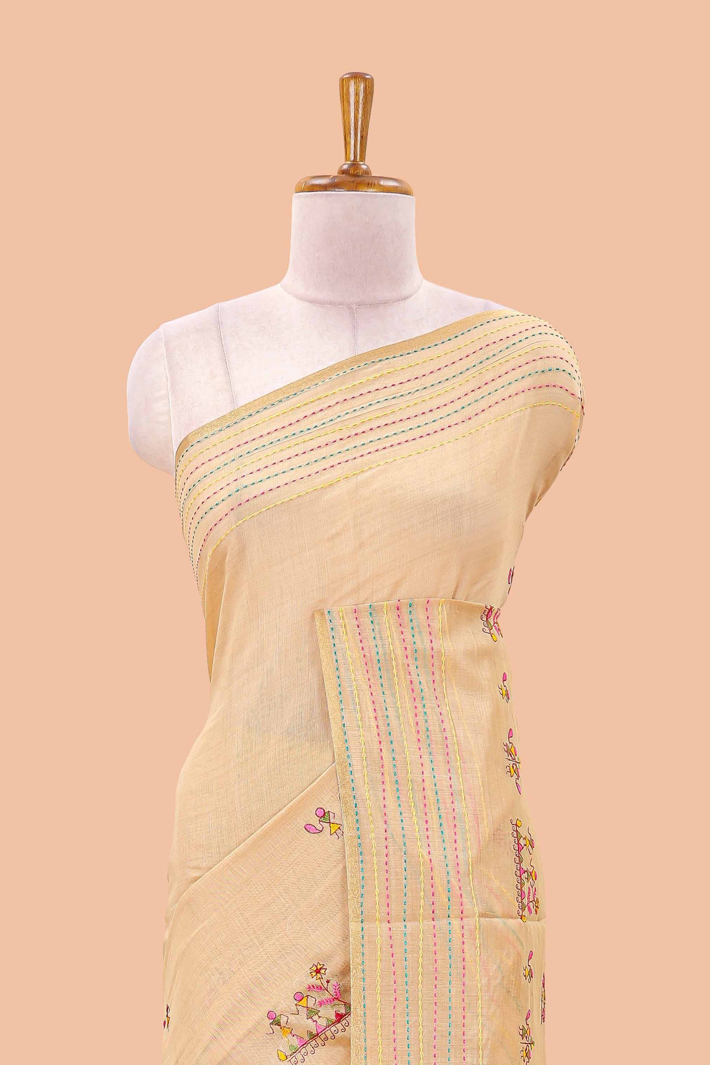 Sandal warli art chanderi saree