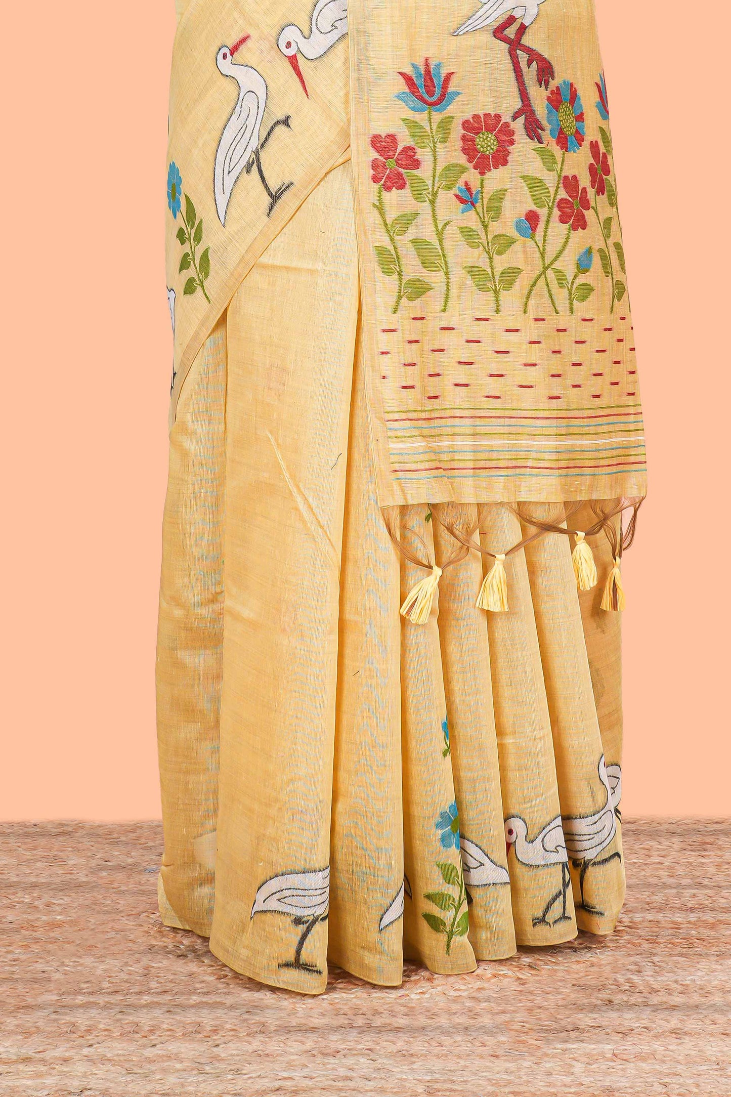 Sandal woven pallu munga cotton saree
