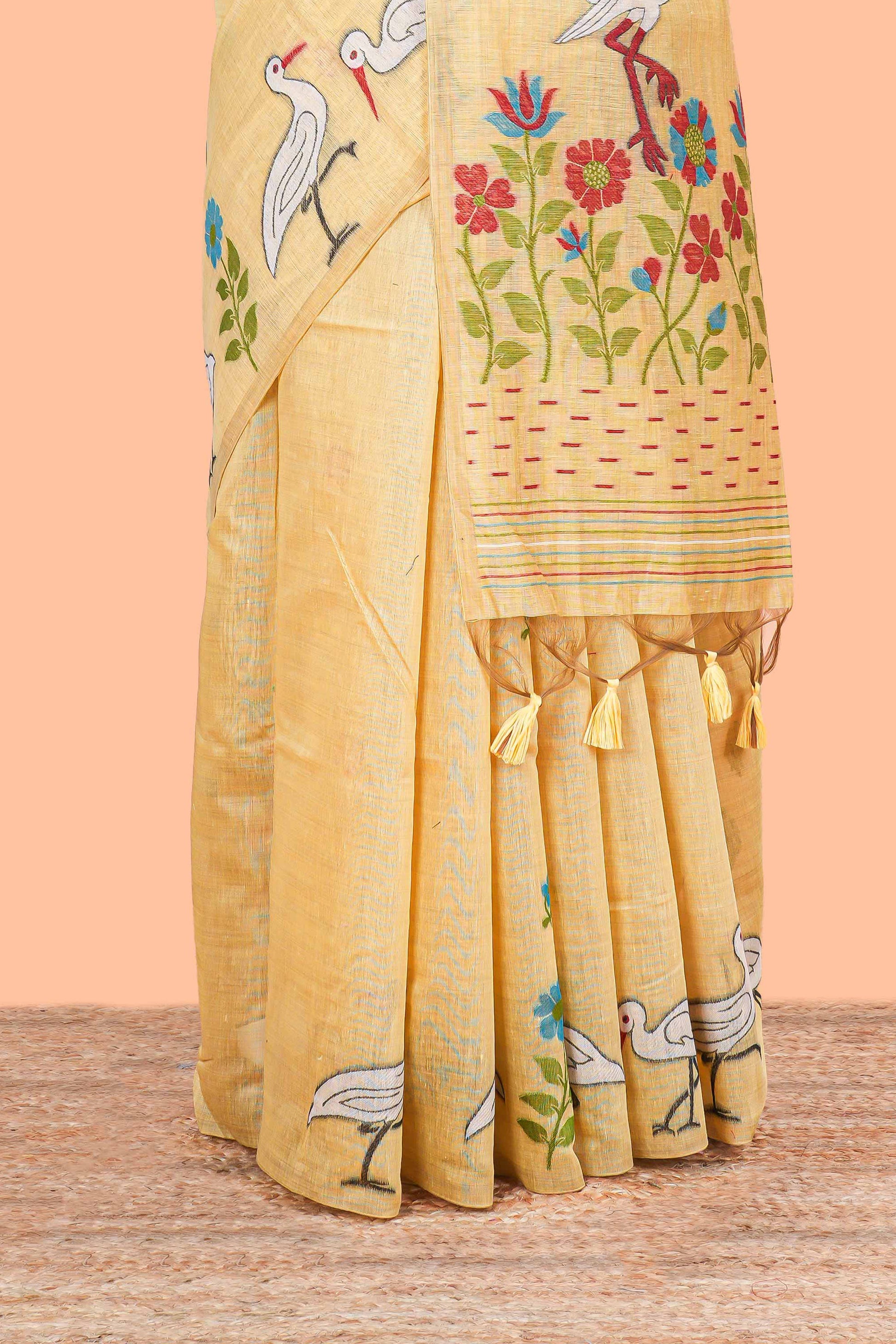 Sandal woven pallu munga cotton saree