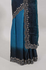 Scallop border blue saree
