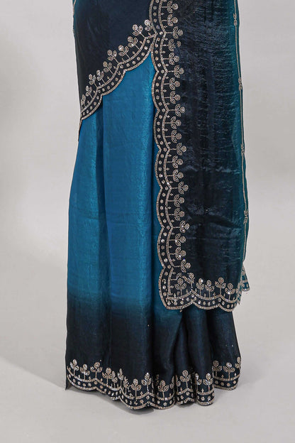 Scallop border blue saree