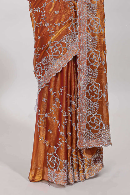 Scallop border orange saree