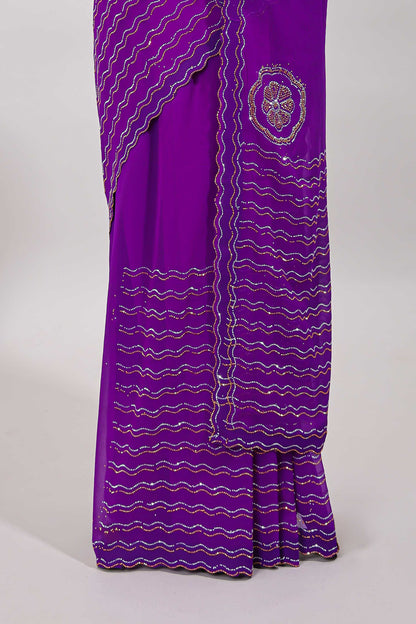 Scallop border rani pink saree