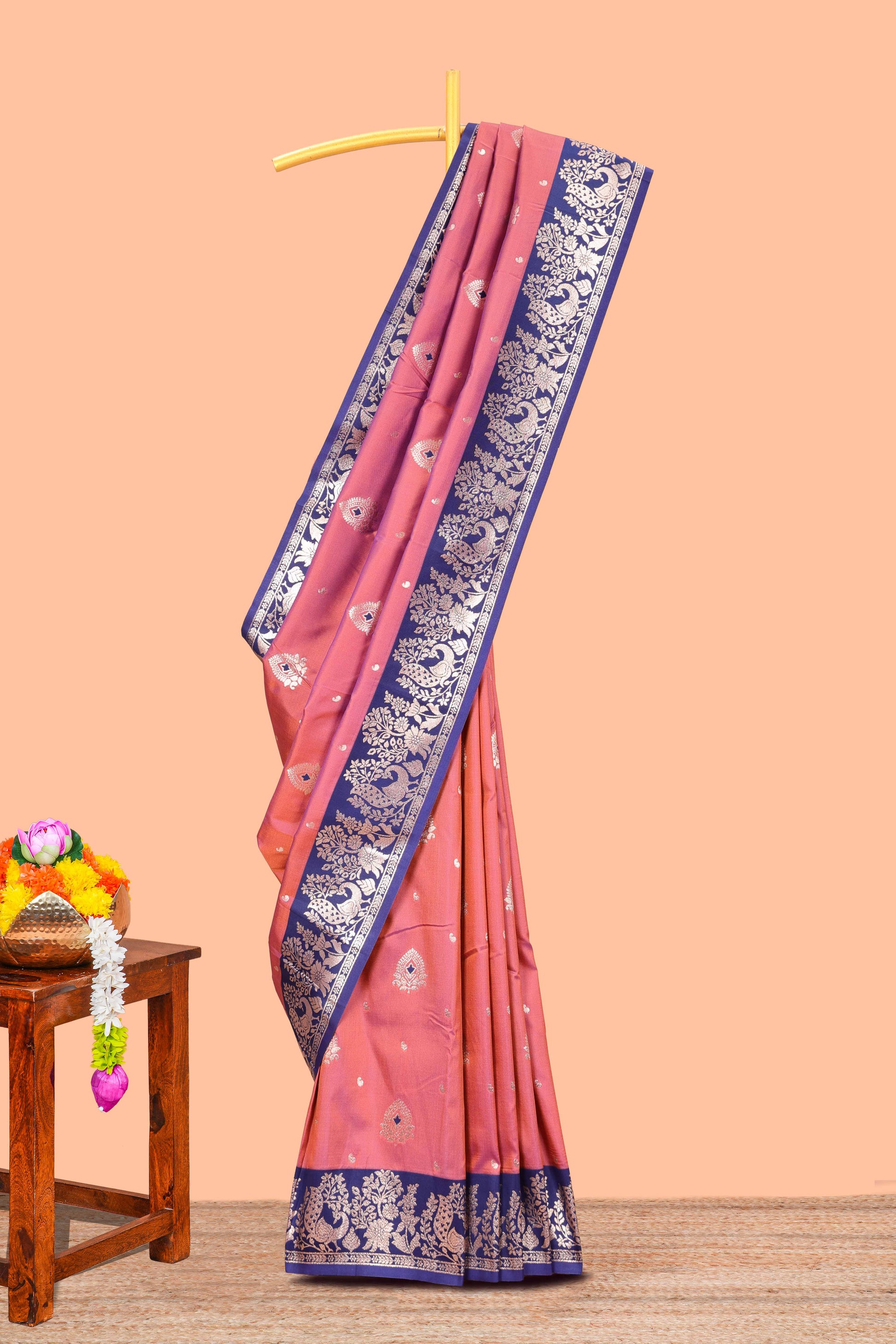 Semi soft silk zari butta saree