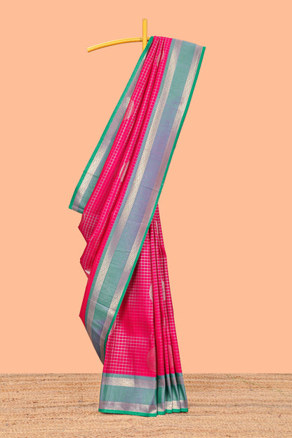 Semi soft silk zari checks saree