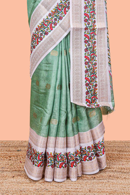 Simple green festive saree