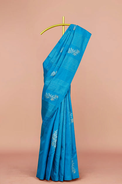 Sky blue pure silk saree