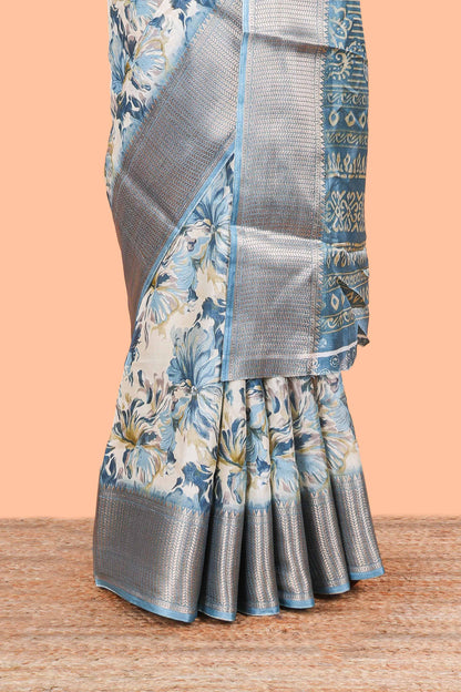 Sky blue semi dola banarasi style saree