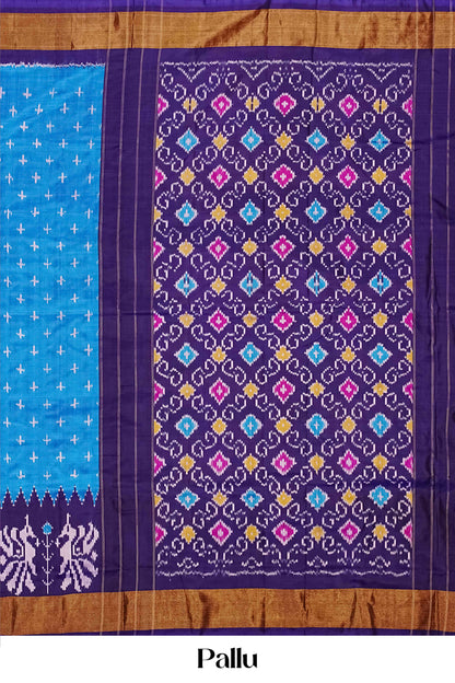 Sky geometric ikkat saree