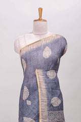  Slate blue grey self zari border saree
