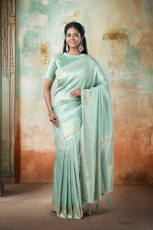 Soft green silk fabric weave