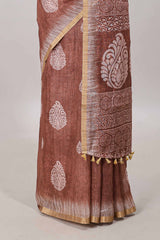 Soft linen cotton saree with matching blouse