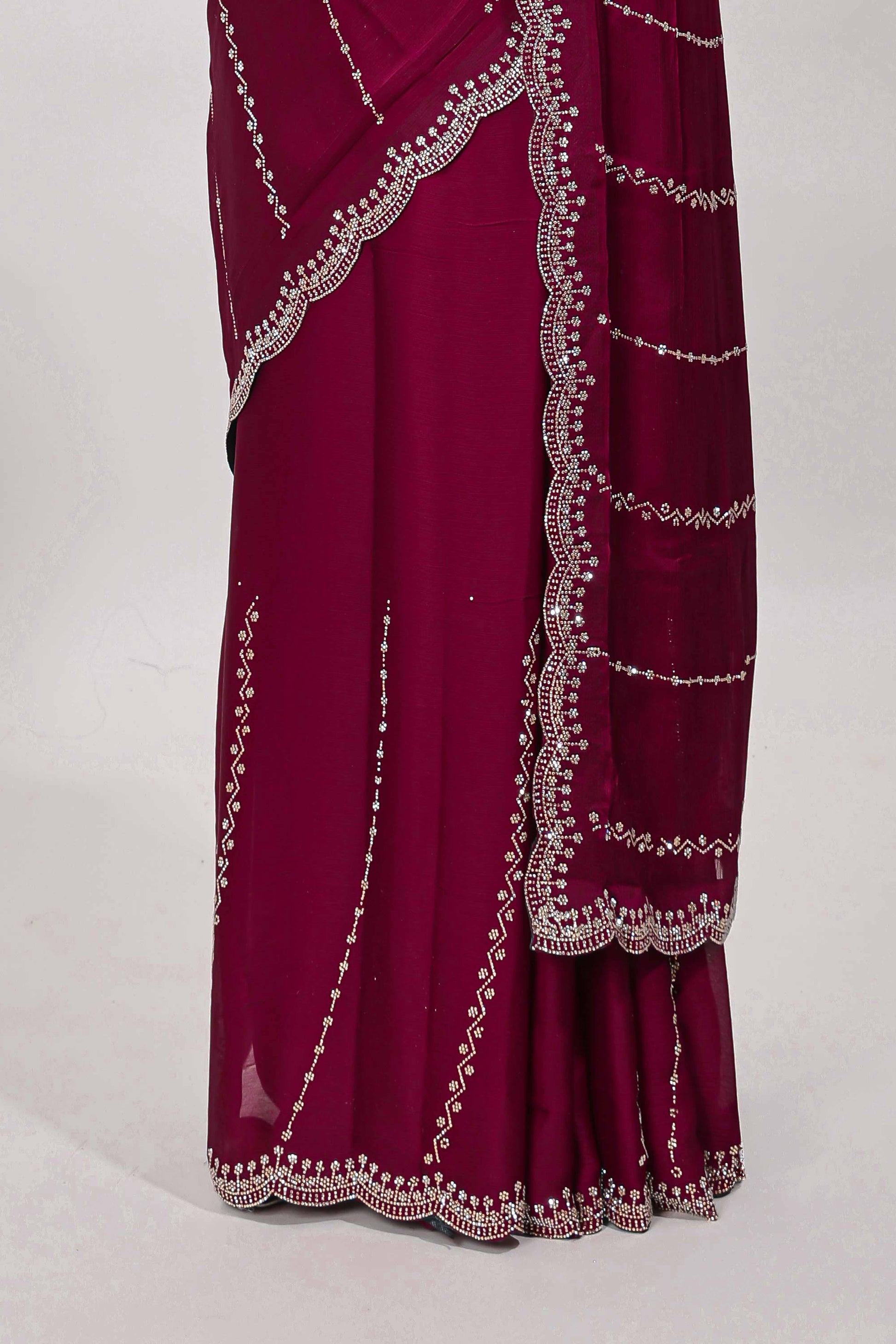 Stone work maroon saree