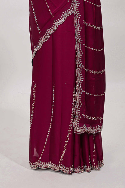 Stone work maroon saree