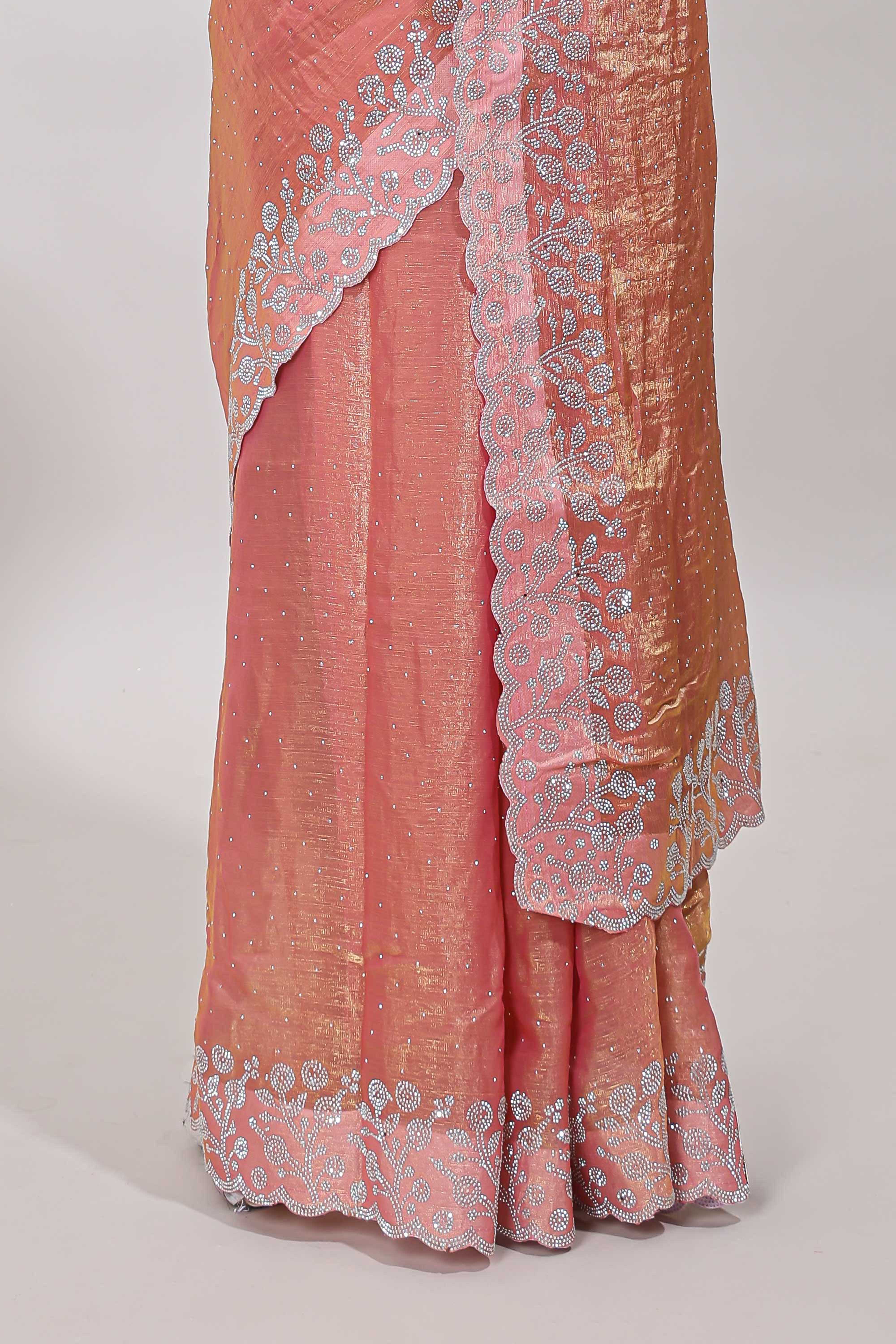 Stonework orange color saree