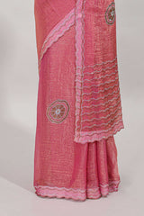 Stonework pink color saree