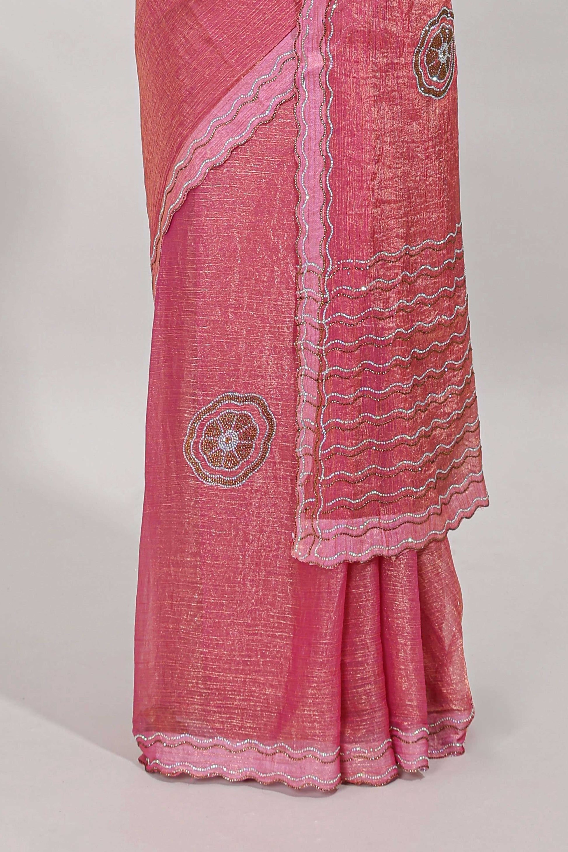 Stonework pink color saree