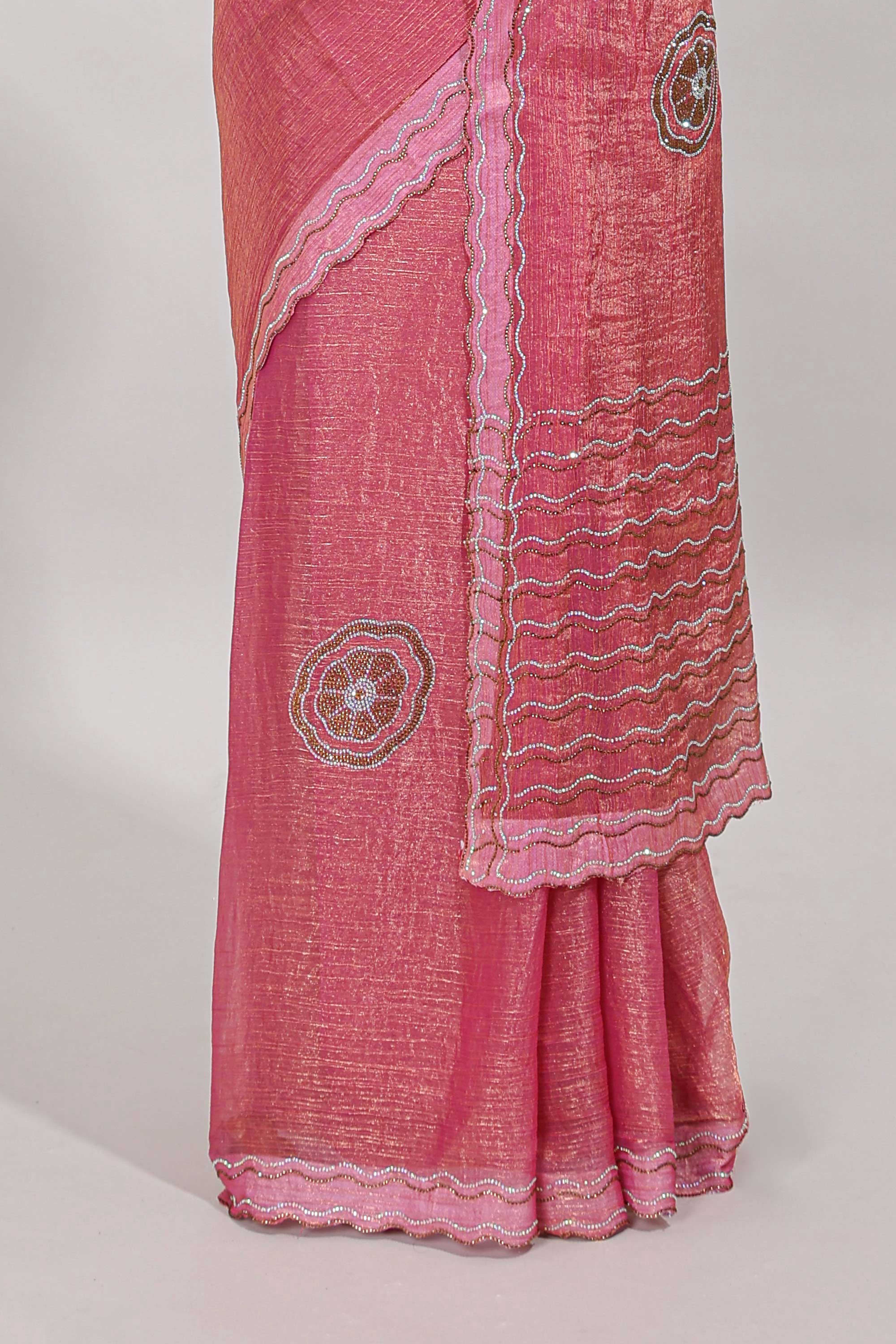 Stonework pink color saree