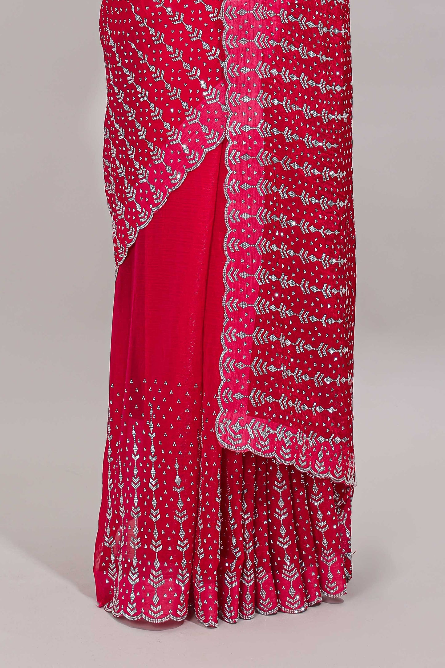 Stonework pink zari saree