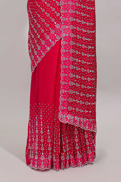 Stonework pink zari saree