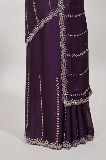 Stonework purple color saree