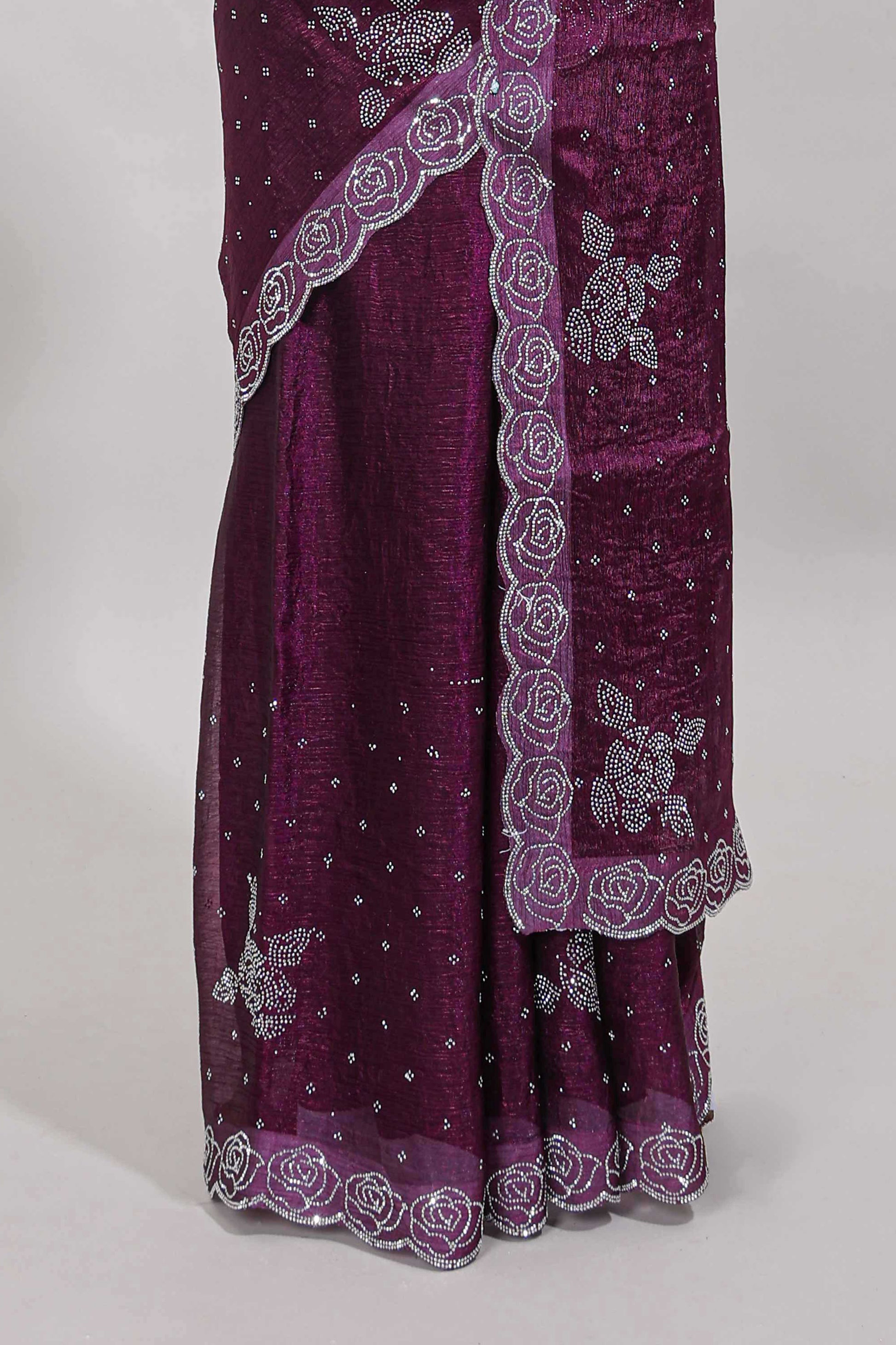Stonework purple saree
