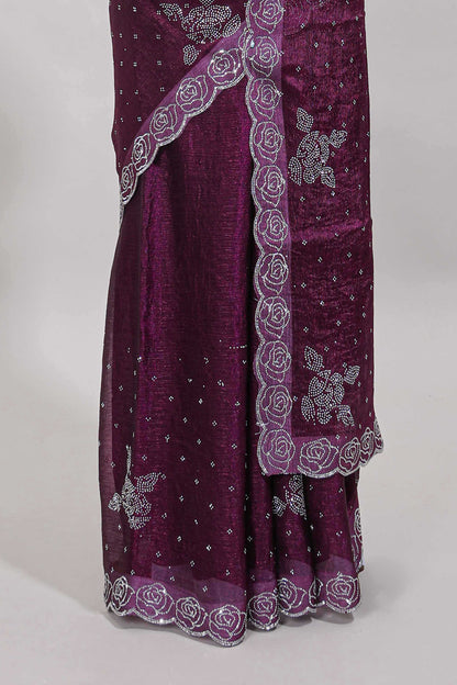 Stonework purple saree