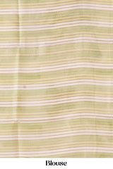 Striped blouse fabric with green and beige 