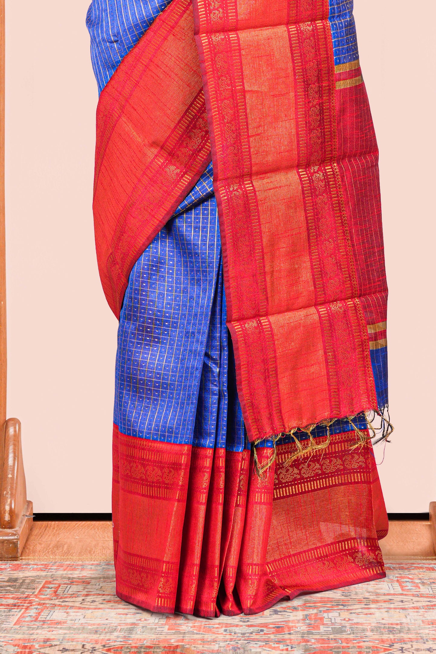 Striped zari pallu with red border