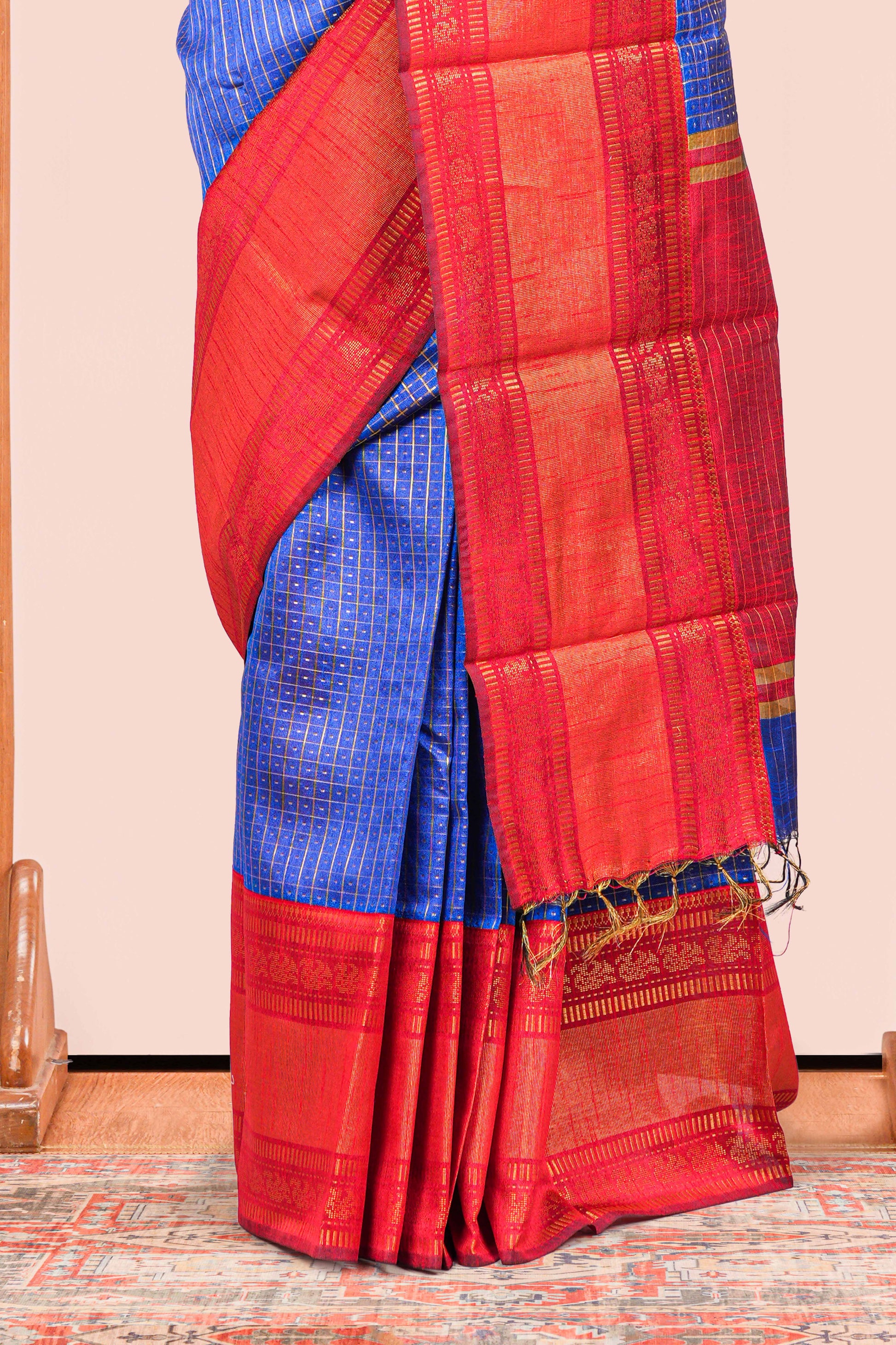 Striped zari pallu with red border